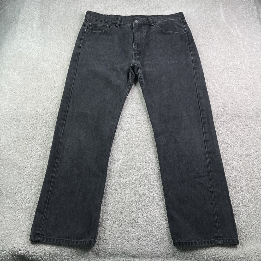 Levis Jeans Mens 38x32 Black 505 Regular Fit Straight Leg Cotton Denim Workwear